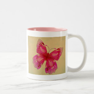 Taza Bicolor Arte de mariposa rosa oriental vintage