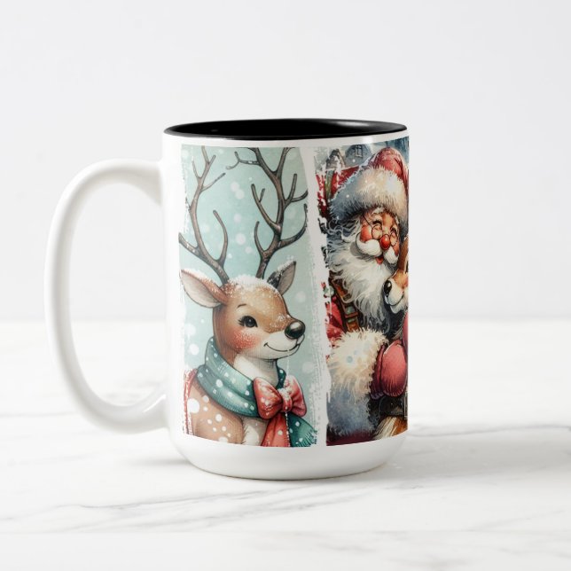 Taza Bicolor Arte de Navidades caprichosos - Santa, reno, árbol (Izquierda)