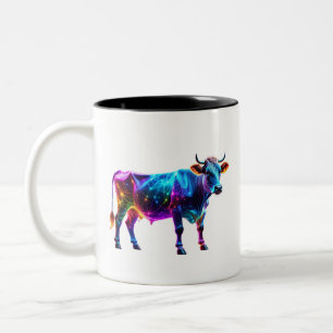 Taza Bicolor Arte de Neon Cow colorido - Vibrante vaca brillant