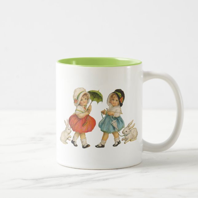 Taza Bicolor Arte de Pascua Antiguo Conejo Infantil (Derecha)