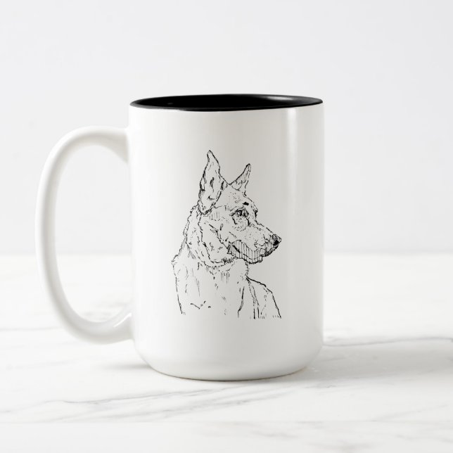 Taza Bicolor Arte de perro pastor alemán alsaciano (Izquierda)