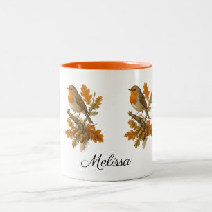 Taza Bicolor Arte de Petirrojo Europeo Vintage Ilustración An