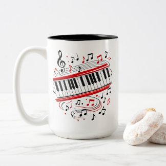 Taza Bicolor Arte de piano de teclado "Notas de teclado" Músico