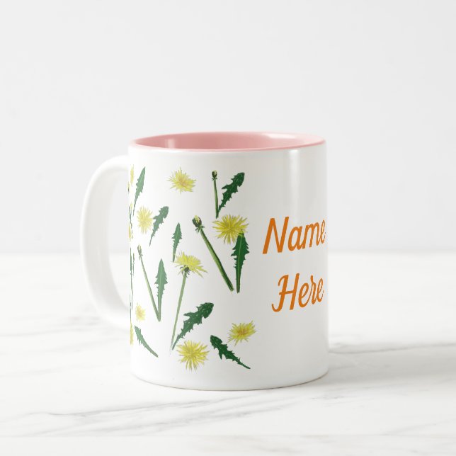 Taza Bicolor Arte de primavera de Dandelions (Anverso izquierdo)
