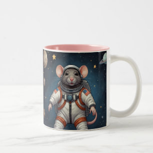 Taza Bicolor Arte de rata en traje espacial para niños