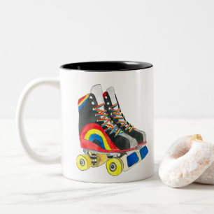Taza Bicolor Arte de Rollerskates retro ochenta
