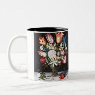 Taza Bicolor Arte de tulipanes y rosas holandesas antiguas de B