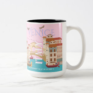 Taza Bicolor Arte de viaje de Venecia, Italia, Arte de viaje re