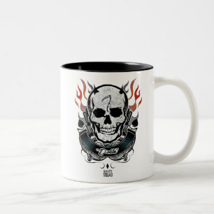 Taza Bicolor Arte del tatuaje del cráneo y de las llamas del