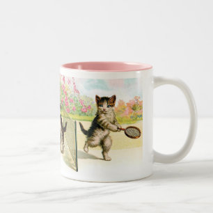 Taza Bicolor Arte del vintage de los gatitos del bádminton
