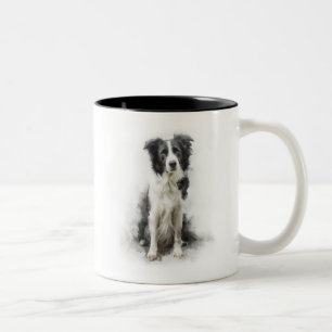 Taza Bicolor Arte en Acuarela de Border Collie Blanco y Negro