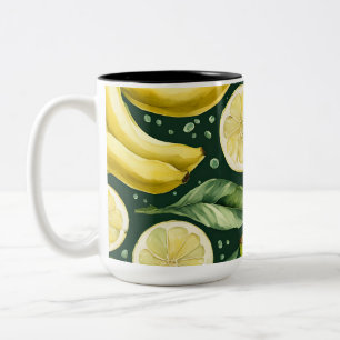 Taza Bicolor Arte en Acuarela de Plátanos Frescos y Rodajas de