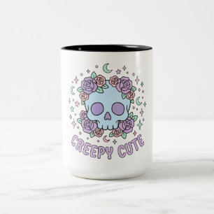 Taza Bicolor Arte Estético Pastel Gótico Cráneo Floral Creepy C
