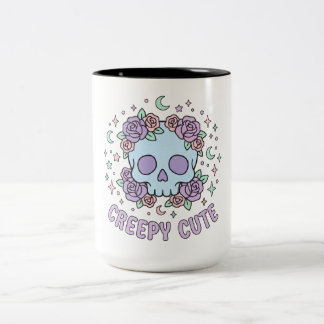 Taza Bicolor Arte Estético Pastel Gótico Cráneo Floral Creepy C