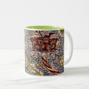 Taza Bicolor Arte floral azul marino de William Morris Wandle