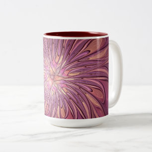 Taza Bicolor Arte floral fractal moderno abstracto en colores d