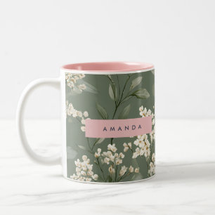 Taza Bicolor Arte Floral Salvia Minimalista Personalizado