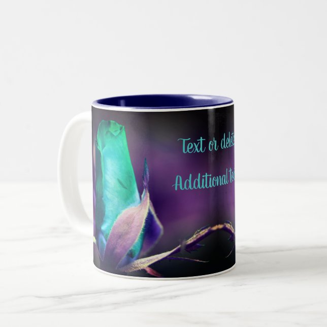 Taza Bicolor Arte Floral Turquesa Rosebud Personalizado (Anverso izquierdo)