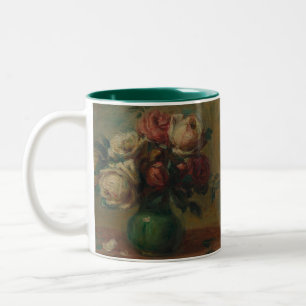 Taza Bicolor Arte floral vintage de Renoir Cottagecore con rosa