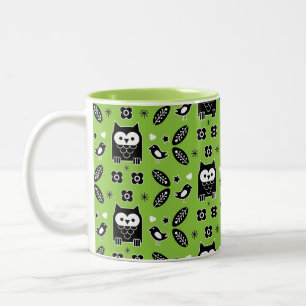 Taza Bicolor Arte folclórico de búho escandinavo