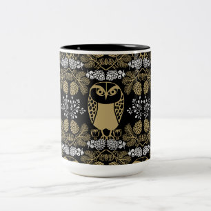 Taza Bicolor Arte folclórico de búho natural