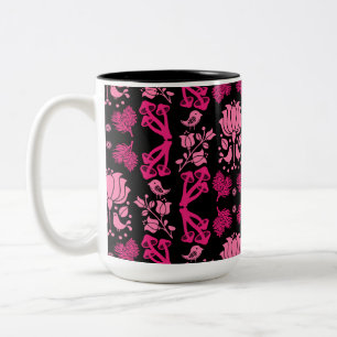 Taza Bicolor Arte folclórico de hongos forestales nórdicos