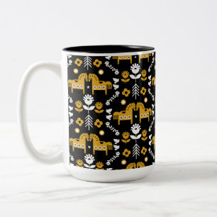 Taza Bicolor Arte folclórico escandinavo de caballos