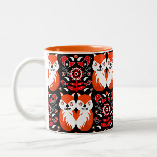 Taza Bicolor Arte folclórico escandinavo de Fox