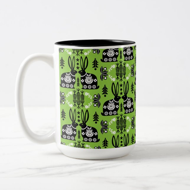 Taza Bicolor Arte folclórico nórdico escandinavo conejo (Izquierda)