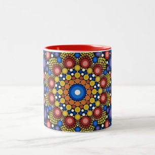 Taza Bicolor Arte Fractal Floral Dotado Retro Mandala