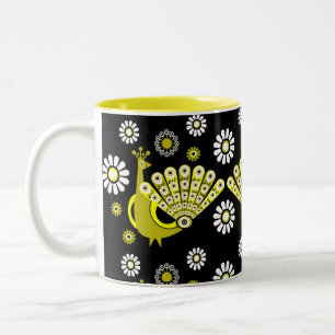 Taza Bicolor Arte gráfico de pavos reales
