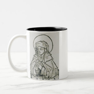 Taza Bicolor Arte lineal minimalista medieval de Santa Mónica