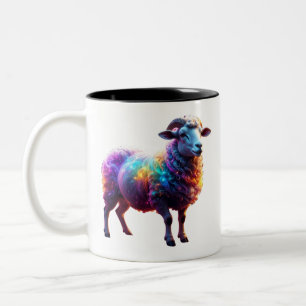 Taza Bicolor "Arte mágico de ovejas arcoiris