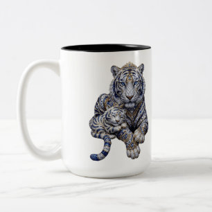 Taza Bicolor Arte Majestuoso del Tigre Blanco Joyado Real