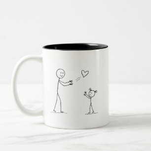 Taza Bicolor Arte minimalista de figuras de palo de madre e hij
