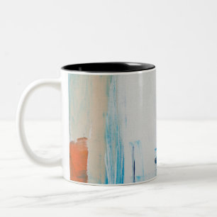 Taza Bicolor Arte Moderno Azul y Naranja Abstracto