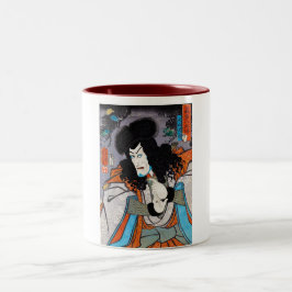 Taza Bicolor Arte oriental fresco del actor del kabuki de