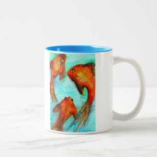 Taza Bicolor Arte original de acuarela de peces dorados naranja