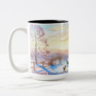 Taza Bicolor Arte original de Katie Hutter Snowy Scene 3 Deer