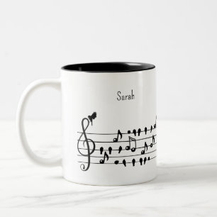 Taza Bicolor Arte personalizado de clave de sol de pájaro canto