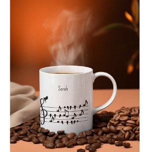 Taza Bicolor Arte personalizado de clave de sol de pájaro canto