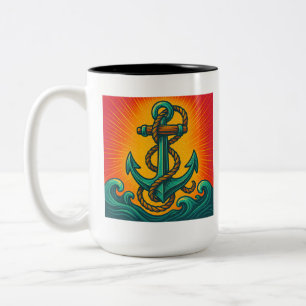 Taza Bicolor Arte pop de ancla náutica
