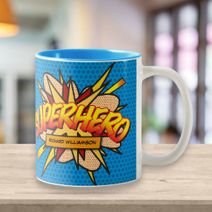 Taza Bicolor Arte Pop Personalizado de Cómic SUPERHÉROE
