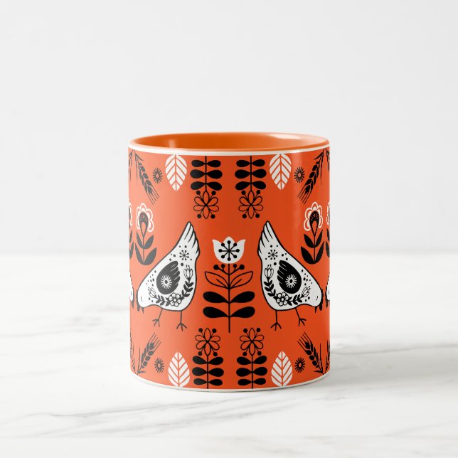 Taza Bicolor Arte popular de Chicken Hen (Centro)
