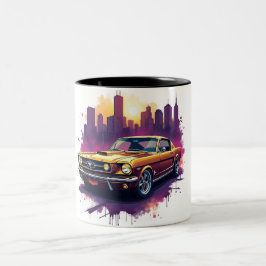 Taza Bicolor Arte Retro de Coche y Paisaje Urbano