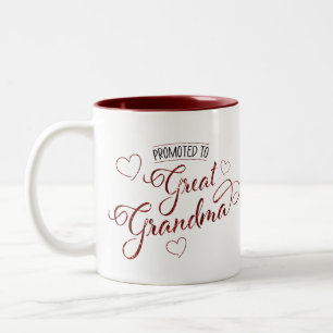 Taza Bicolor Ascendido a bisabuela foto de bebé con brillo fals