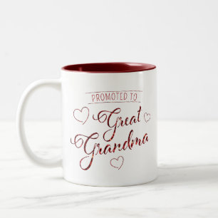 Taza Bicolor Ascendido a Bisabuela lentejuela falsa brillo rojo