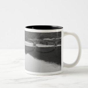 Taza Bicolor Asia, Japón, Iwakuni. Pescadores y puente históric