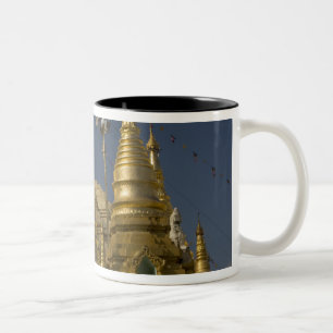 Taza Bicolor Asia, Myanmar, Yangon. Estupa dorada de Shwedagon
