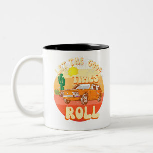 Taza Bicolor Atardecer vintage de estilo retro y coche clásico